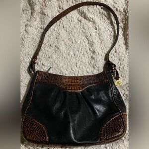 Brahmin Tuscan Shoulder Bag Pecan Croc Black Leather Purse